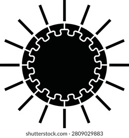 Silhouette vector sun icon with gear shaped inner ring design