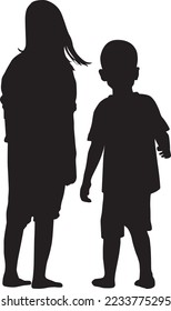 
Silhouette vector of sweet siblings, a sister with her little brothers from behind angle