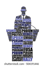 silhouette vector tagcloud of a politician speaking during an election rally