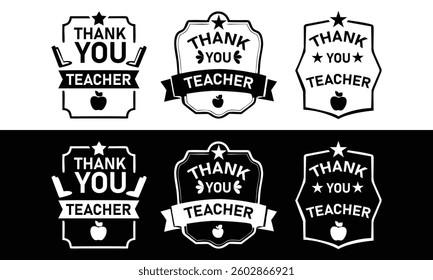 A silhouette vector Teachers Day Badge Set in black and white colour