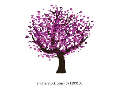 Silhouette of a vector three with colorful leaves as hearts
