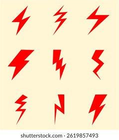Silhouette Vector Thunderbolt Flash Icon Set isolated on a Beige Background. Electric Lightning, Bolt Symbols, Storm Energy Icons, and Abstract Electric Shock Sign for Graphic Design