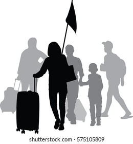 Silhouette vector of Tour guide with group of  tourist