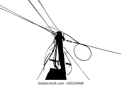 silhouette vector trace of overhead electrical power cables