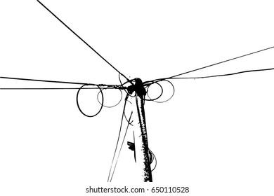silhouette vector trace of overhead electrical power cables