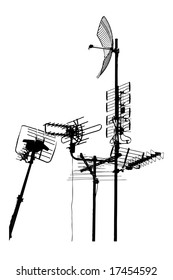 traza vectorial de silueta de antenas de techo de televisión