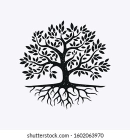 Silhouette vector of tree and root with black white color