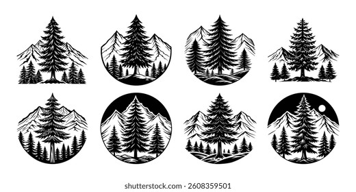 Silhouette vector tree set on white background
