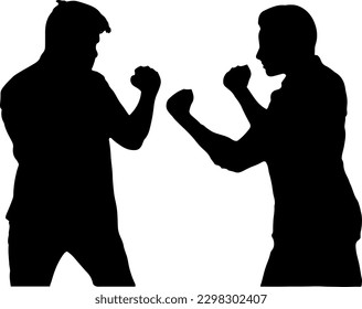 "Silhouette Vector of Two Men Fighting: A Classic Image of Combat and Struggle"