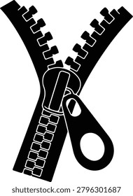 Silhouette vector unzipped zipper puller mechanism clothes fashion design