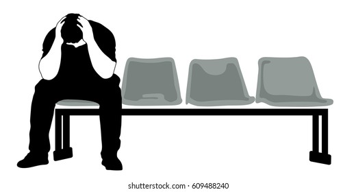 Silhouette vector of Very sad old man sitting alone on white background