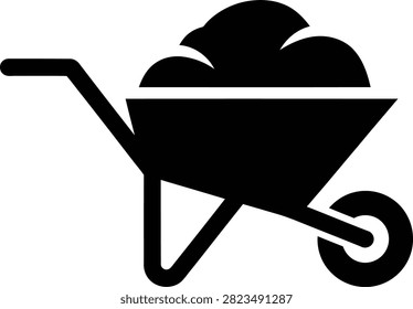 Silhouette vector wheelbarrow filled with dirt for construction site