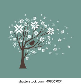 Silhouette vector white snow tree.