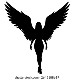 Silhouette vector of a woman with angel wings symbolizing grace and strength