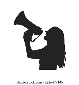 Silhouette vector woman Screaming in megaphone. idea for marketing or sales.