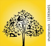 Silhouette vector of yoga collections in the shape of tree.
