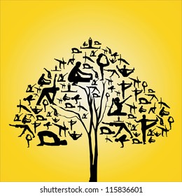 Silhouette vector of yoga collections in the shape of tree.