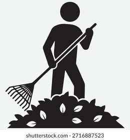 silhueta vetor de um menino jovem raking outono deixa um trabalho trabalhando no campo vetor silhueta, fundo branco isolado