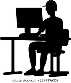 "Silhouette Vector of Young Boy Working on Desktop: A versatile design element"
"Get noticed with a silhouette vector of young boy working on desktop"