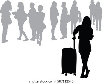 Silhouette vector of young woman Airport Terminal Travel Departure Concept, backside view of person and her legs crossed