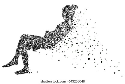 Silhouette vector of young woman sitting in an empty waiting room and looking bored.