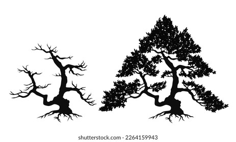 silhouette vectors trees isolated with and without leaves black and white illustration