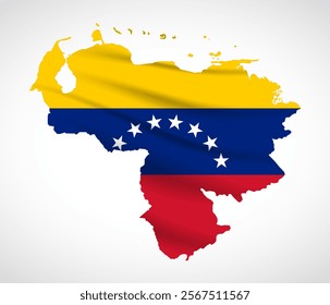 Silhouette of Venezuela map filled with the Venezuelan flag design, symbolizing national pride, cultural heritage, and geographic identity.  
