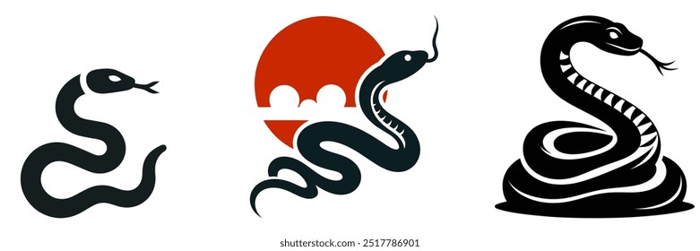 silhouette venomous snake collection or desert on the water snake silhouette flat logo icon vector illustration clipart Snake silhouette set Isolated silhouette snake for a danger warning sign design