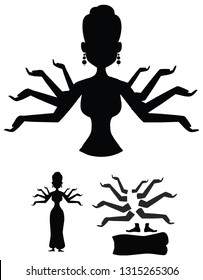 Silhouette Of Very Busy Multitasking Housewife On White Background. Concept Of Supermom And Superwoman - Vector