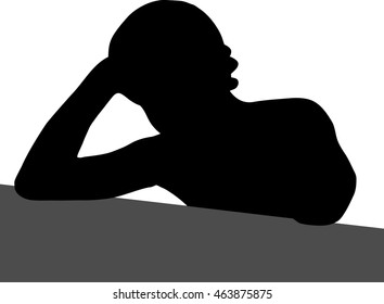 Silhouette of Very sad boy sitting alone on white background, Depressed young woman sitting