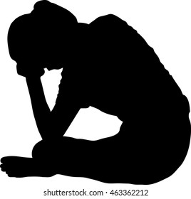 Silhouette of Very sad lady sitting alone on white background, Depressed young woman sitting