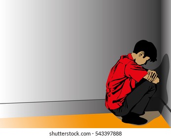 Silhouette of Very sad man sitting alone on white background, Depressed young man sitting