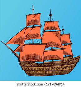 Silhouette of vessel. boat, sea cruise for vacation, travel speed yacht and marine sailboat vector icon