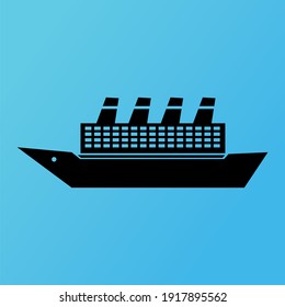 Silhouette of vessel. boat, sea cruise for vacation, travel speed yacht and marine sailboat vector icon