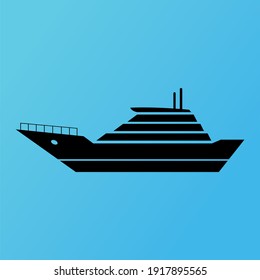 Silhouette of vessel. boat, sea cruise for vacation, travel speed yacht and marine sailboat vector icon