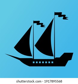 Silhouette of vessel. boat, sea cruise for vacation, travel speed yacht and marine sailboat vector icon