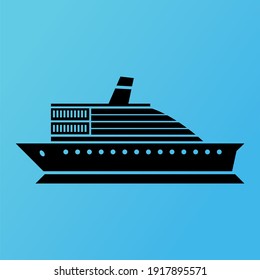 Silhouette of vessel. boat, sea cruise for vacation, travel speed yacht and marine sailboat vector icon
