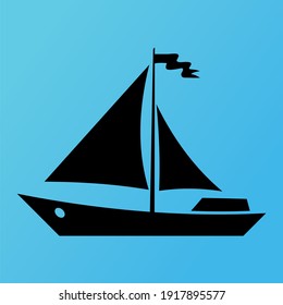 Silhouette of vessel. boat, sea cruise for vacation, travel speed yacht and marine sailboat vector icon