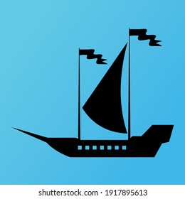 Silhouette of vessel. boat, sea cruise for vacation, travel speed yacht and marine sailboat vector icon