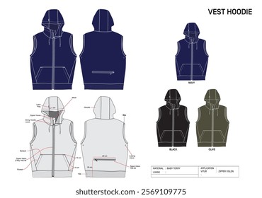 Silhouette Vest Hoodie Baby Terry Fabric Accompanied by Detailed Information