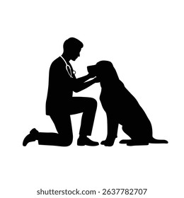 Silhouette of Veterinarian Examining Large Dog - Gentle Care