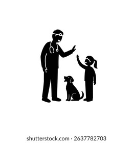 Silhouette of Veterinarian High-Fiving Child  Dog