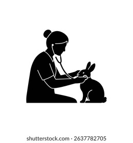 Silhouette of Veterinarian Listening to Rabbit Heartbeat - Pet Health