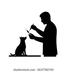 Silhouette of Veterinarian Preparing Syringe - Animal Vaccination