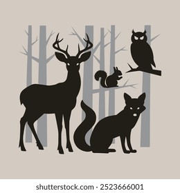 Silhouette vetor of forest animals