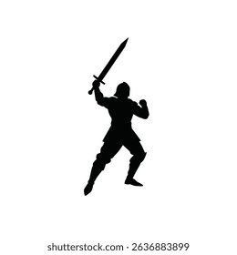 Silhouette of a victorious medieval knight.