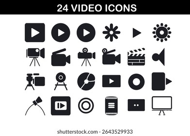 Silhouette Video Icons Set – 24
 Minimal Media Symbols