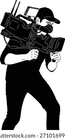 Silhouette of Videographer Operating Professional Camera in Filming Stance