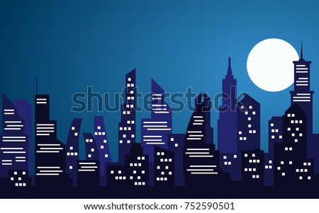 Silhouette View Big City Night Time Stock Vector Royalty Free