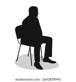Silhouette of a viewer, a man sitting on a chair